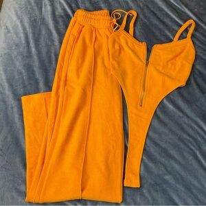 FashionNova Orange Bodysuit Pant Set
